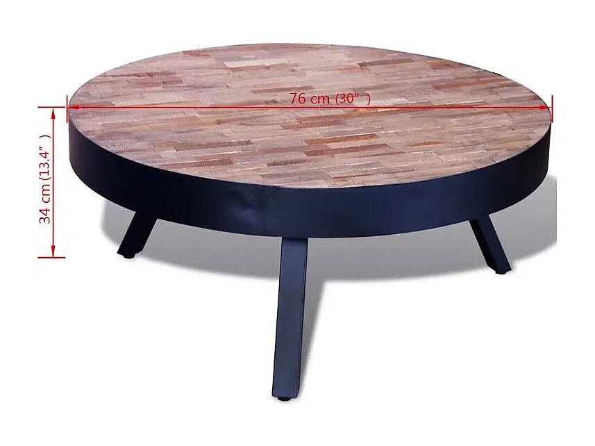 Table basse ronde teck recyclé clair et pieds métal noir Voust