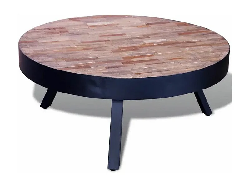 Table basse ronde teck recyclé clair et pieds métal noir Voust