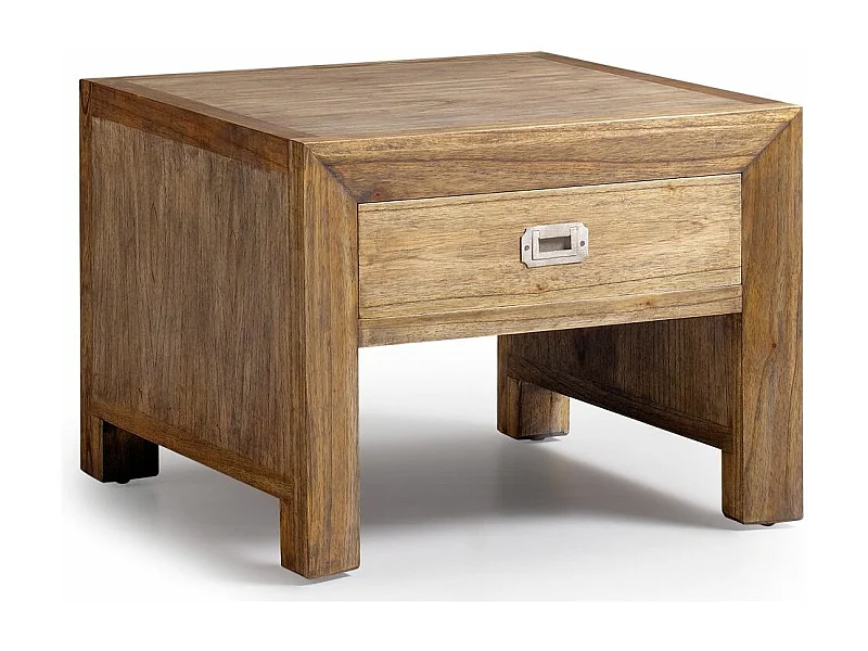 Mindy massief houten vierkante salontafel naturel 1 lade Mazari 60 cm