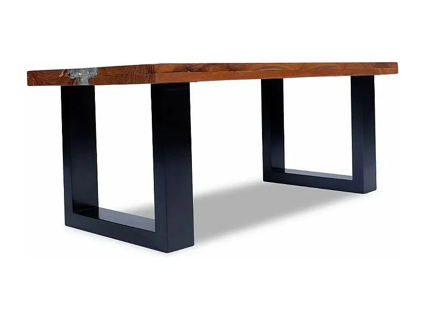 Table basse rectangulaire teck massif clair et manguier noir Tamie 2