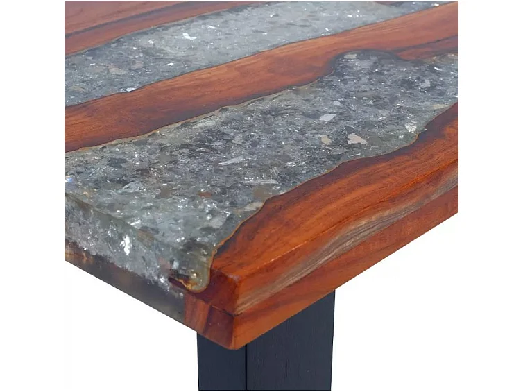 Table basse rectangulaire teck massif clair et manguier noir Tamie 2