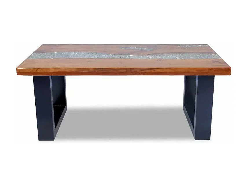 Table basse rectangulaire teck massif clair et manguier noir Tamie 2