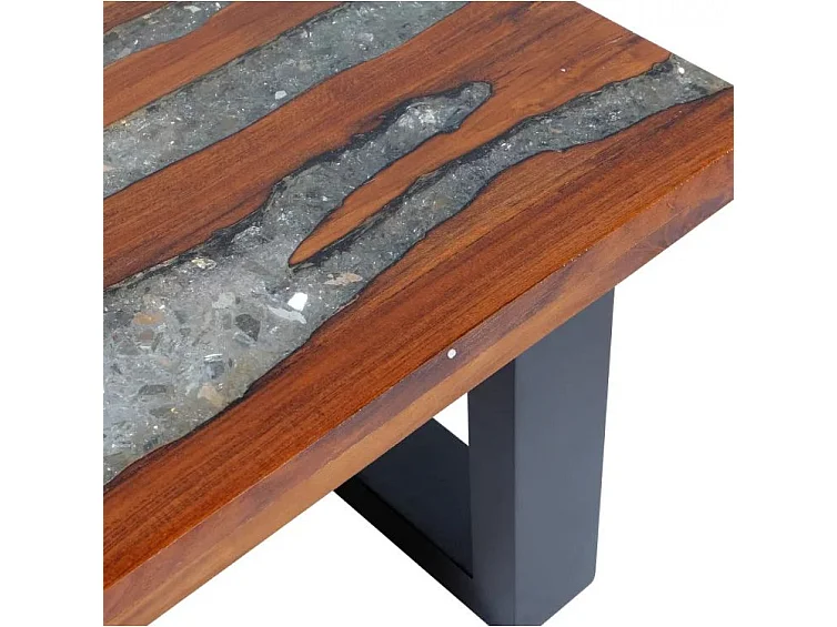 Table basse rectangulaire teck massif clair et manguier noir Tamie 2