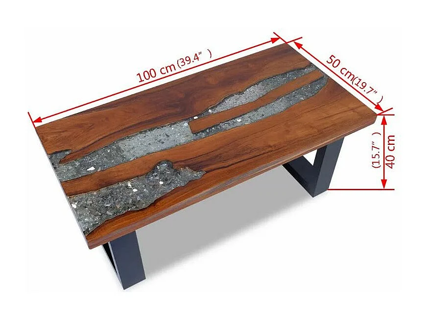 Table basse rectangulaire teck massif clair et manguier noir Tamie 2