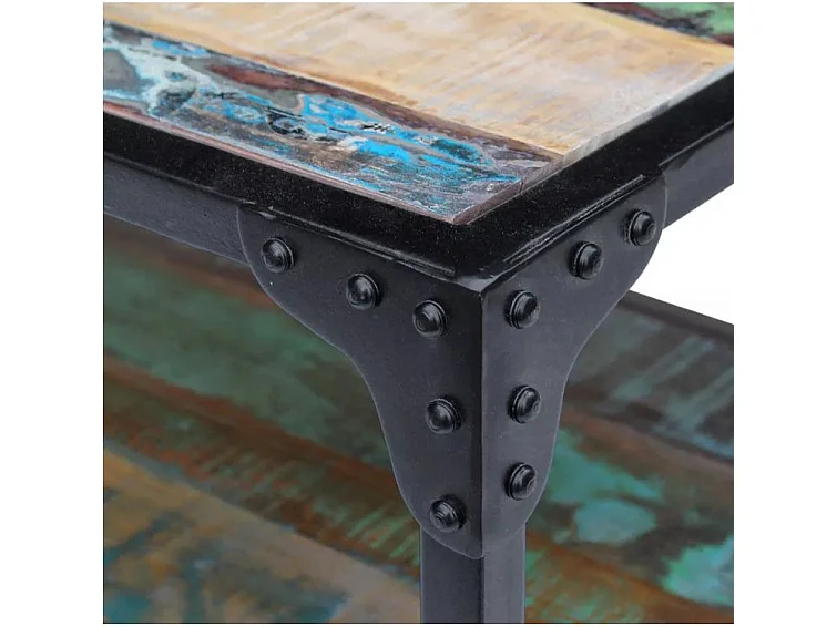 Table basse rectangulaire bois massif recyclé foncé et métal noir Boust