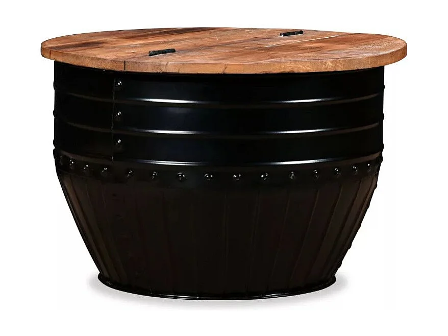 Table basse ronde bois foncé recyclé et métal noir Tah