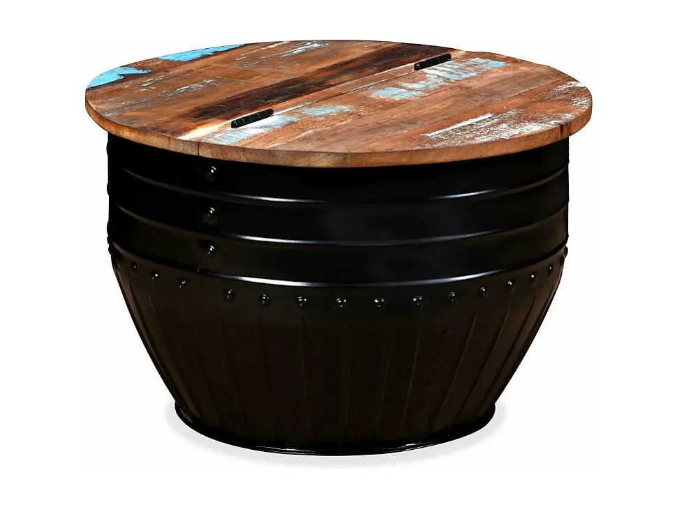 Table basse ronde bois foncé recyclé et métal noir Tah