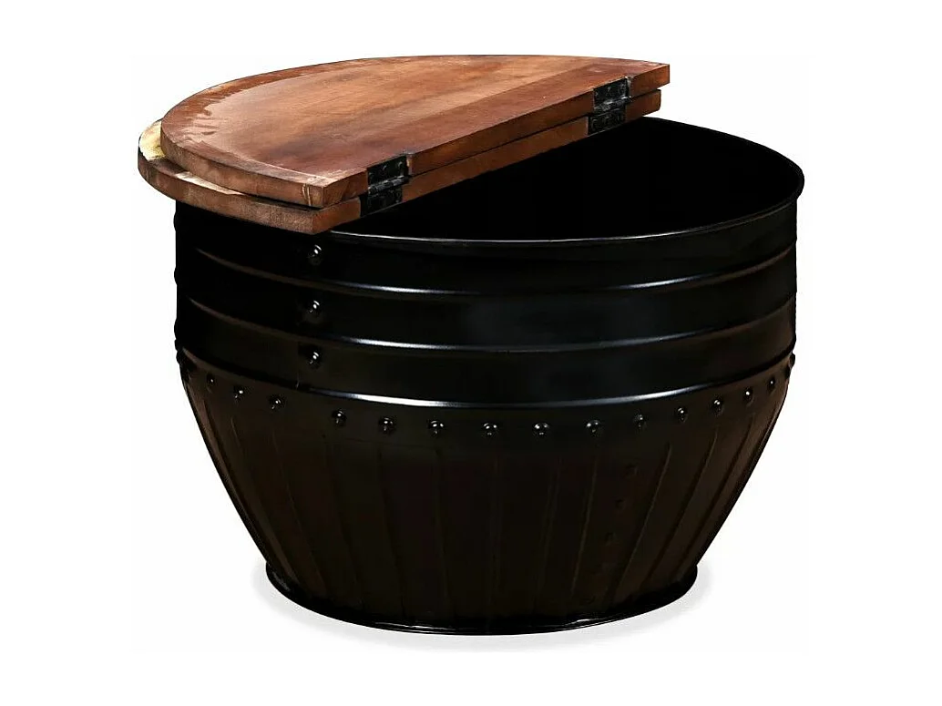 Table basse ronde bois foncé recyclé et métal noir Tah