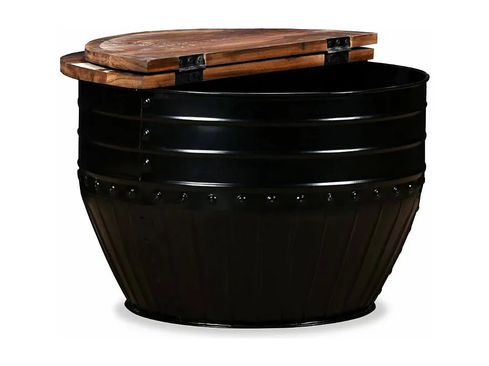 Table basse ronde bois foncé recyclé et métal noir Tah