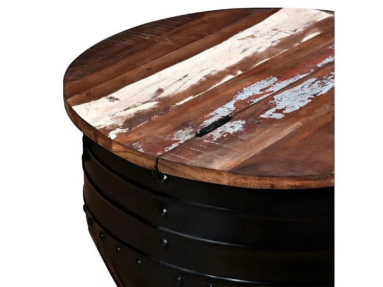 Table basse ronde bois foncé recyclé et métal noir Tah