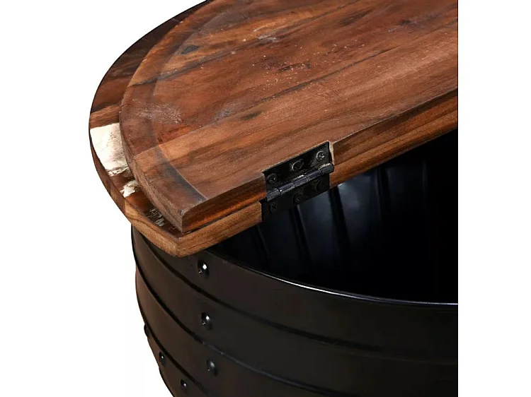 Table basse ronde bois foncé recyclé et métal noir Tah
