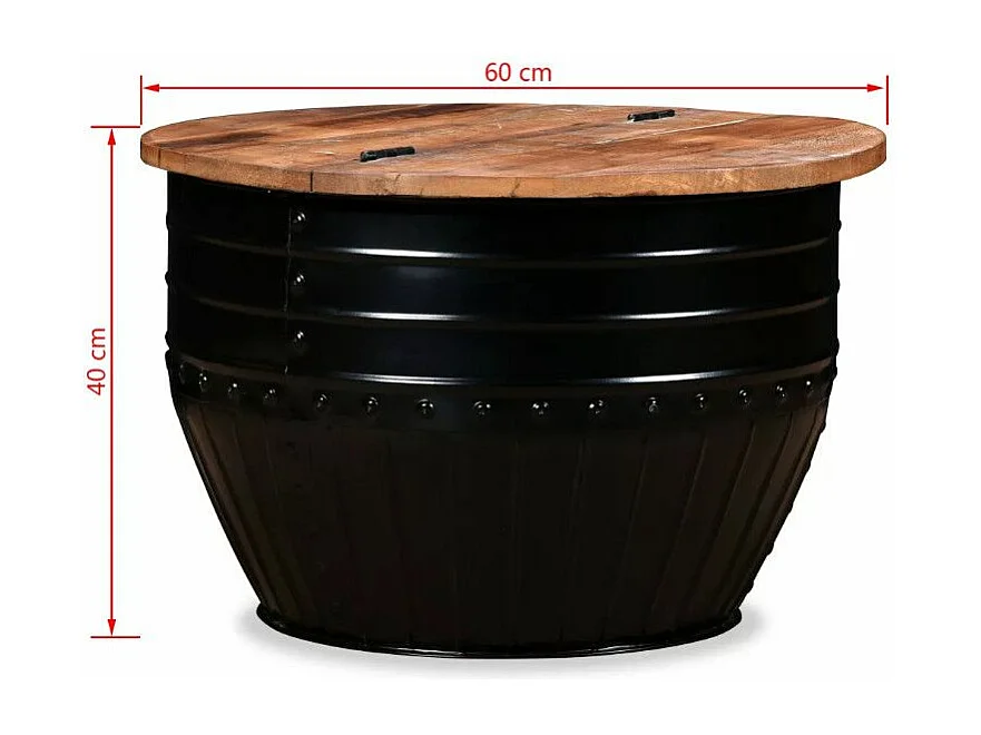 Table basse ronde bois foncé recyclé et métal noir Tah