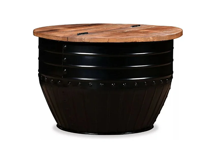 Table basse ronde bois foncé recyclé et métal noir Tah