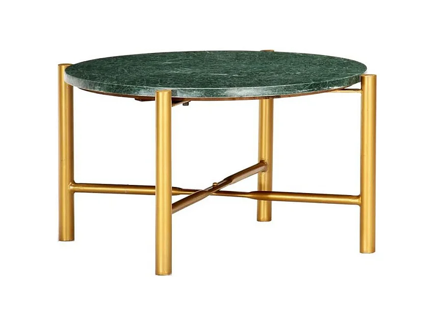 Table basse effet marbre vert et pieds métal doré Enyse D 60cm