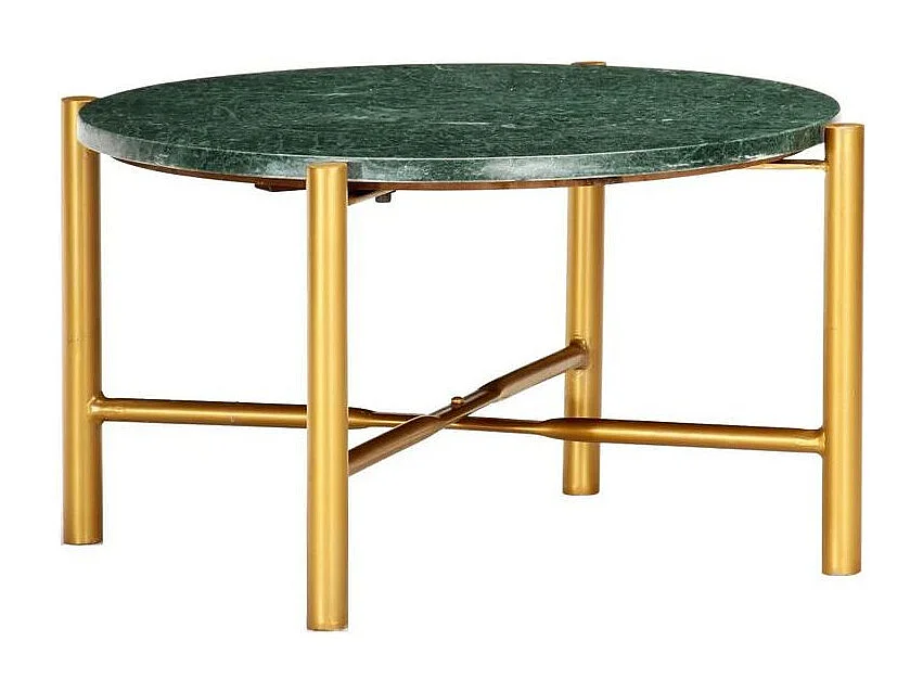 Table basse effet marbre vert et pieds métal doré Enyse D 60cm