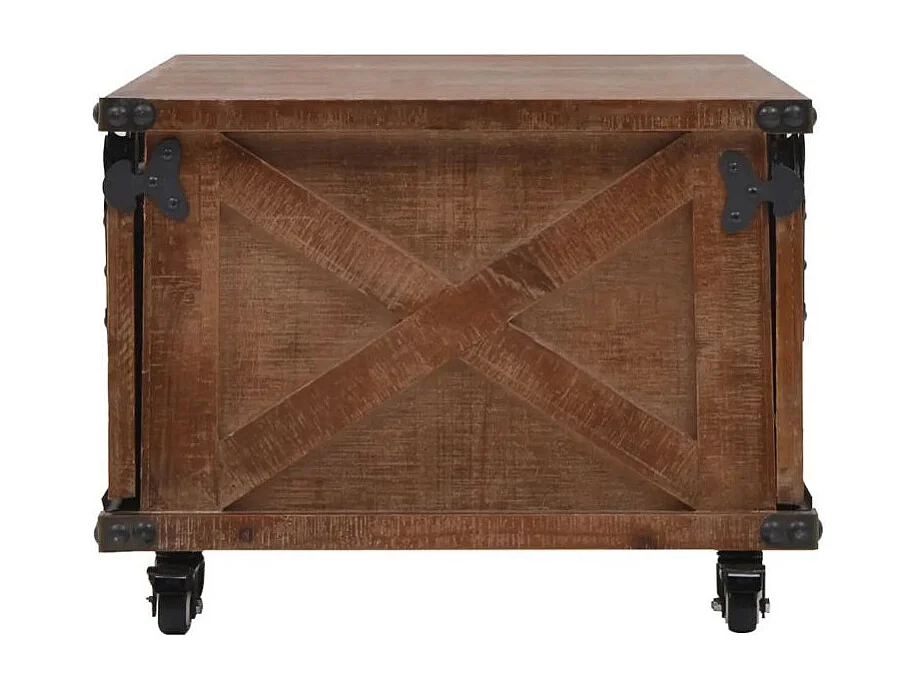 Table basse à roulettes 2 portes pin massif foncé et métal noir Cassie