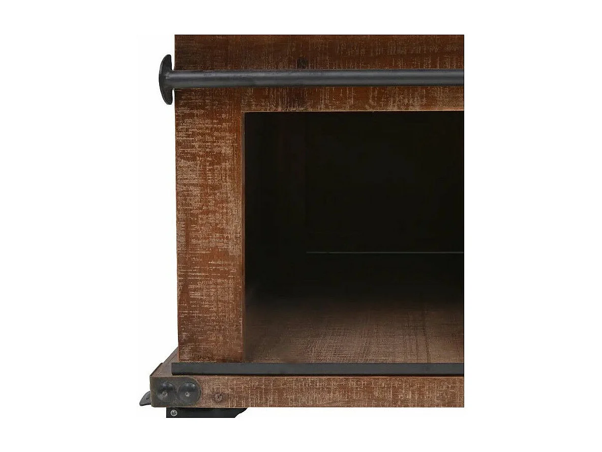 Table basse à roulettes 2 portes pin massif foncé et métal noir Cassie