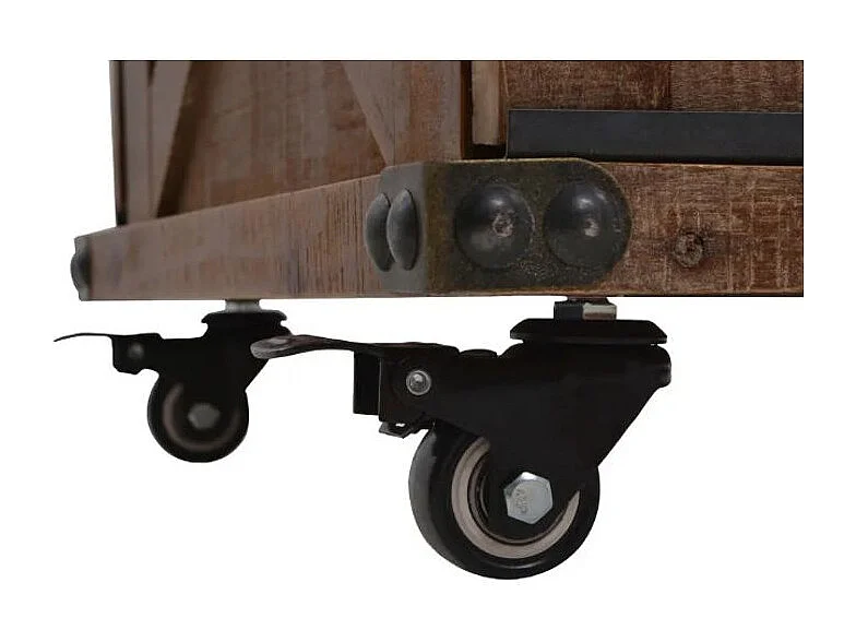 Table basse à roulettes 2 portes pin massif foncé et métal noir Cassie