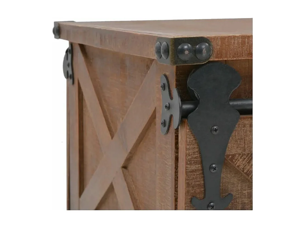 Table basse à roulettes 2 portes pin massif foncé et métal noir Cassie