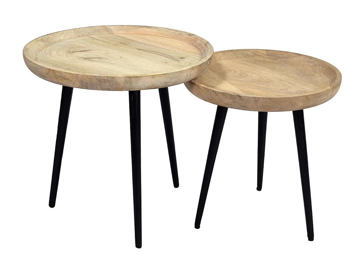 Tables basses gigognes rondes bois manguier massif et métal noir (lot de 2) PYTA
