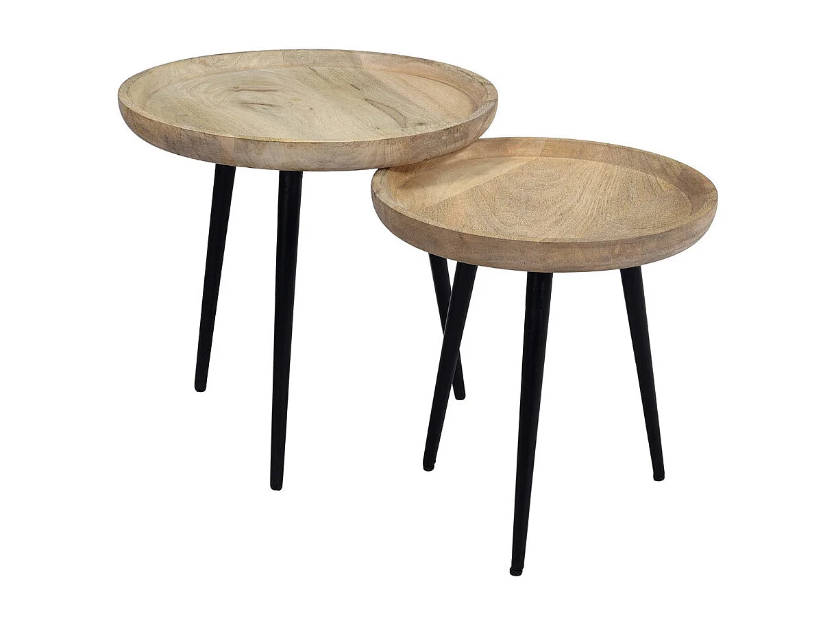 Tables basses gigognes rondes bois manguier massif et métal noir (lot de 2) PYTA