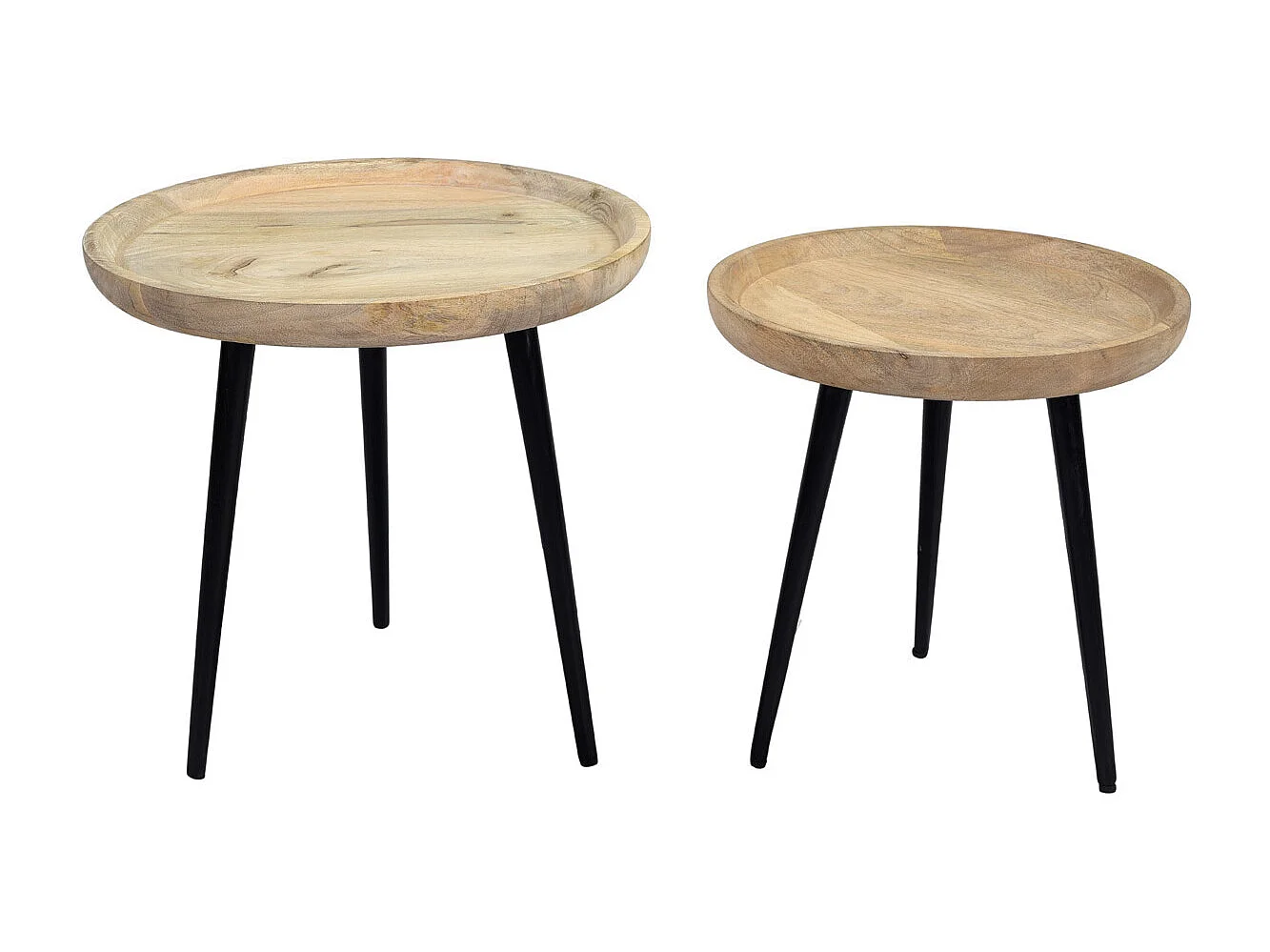 Tables basses gigognes rondes bois manguier massif et métal noir (lot de 2) PYTA