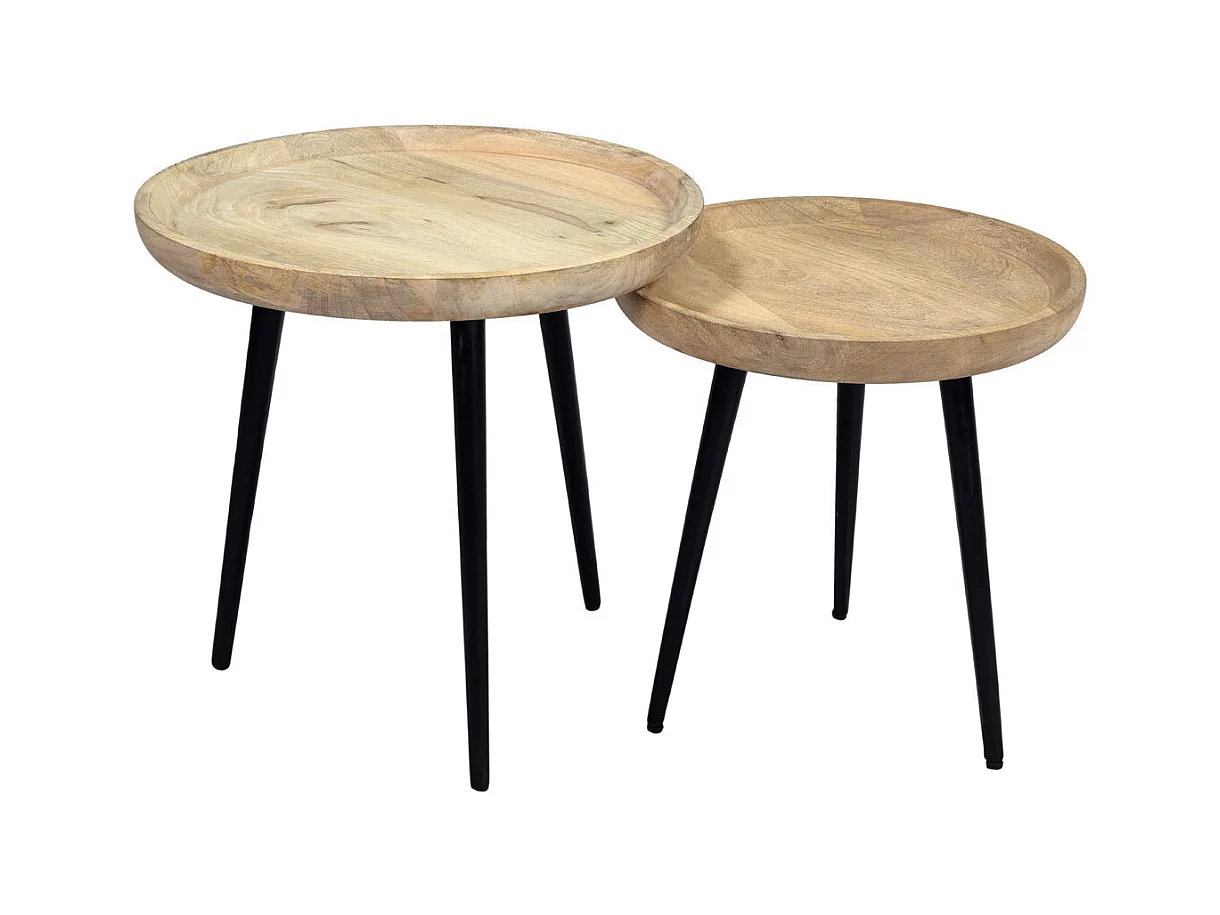Tables basses gigognes rondes bois manguier massif et métal noir (lot de 2) PYTA