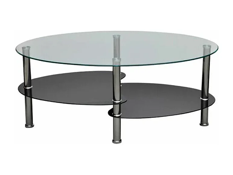 Table basse ovale verre trempé et métal chromé Kyrah