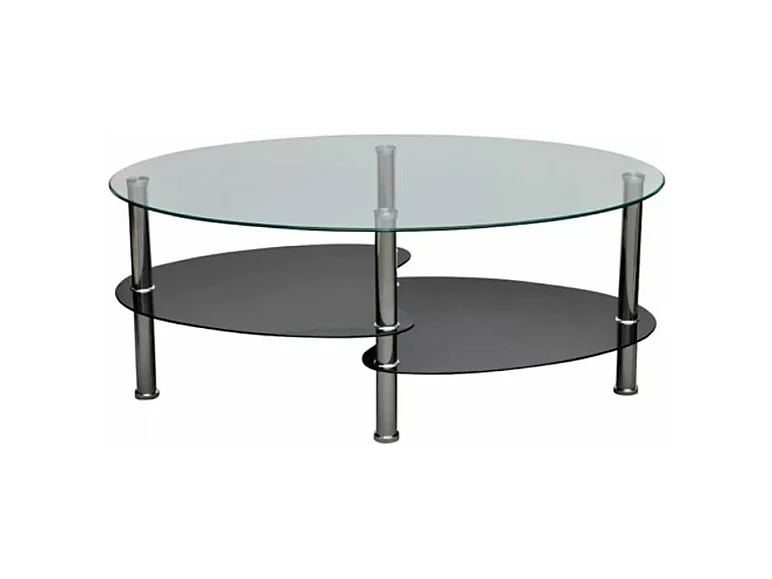 Table basse ovale verre trempé et métal chromé Kyrah