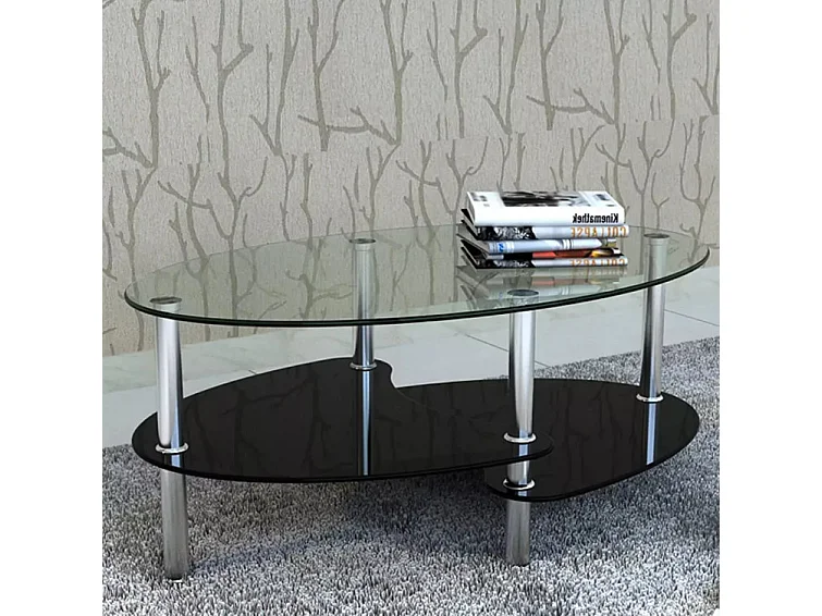 Table basse ovale verre trempé et métal chromé Kyrah