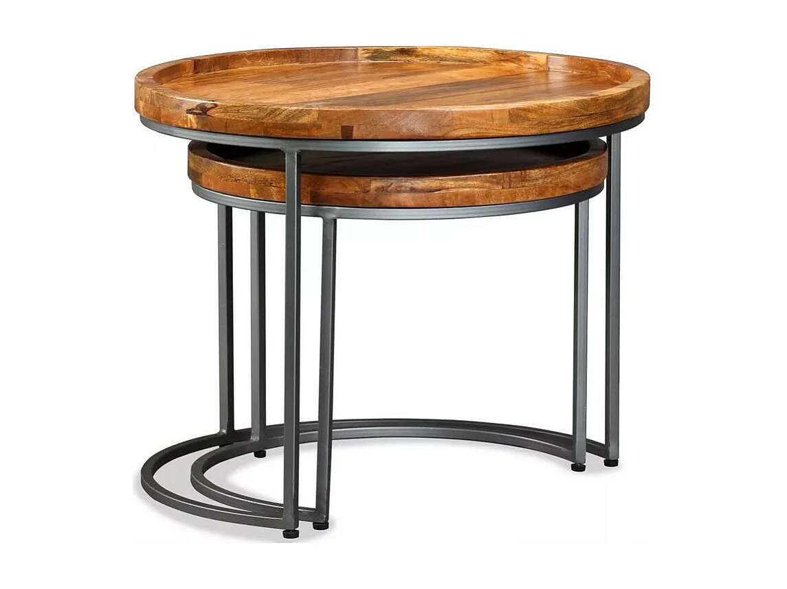 Set de 2 tables gigognes manguier foncé et pieds métal Sebla