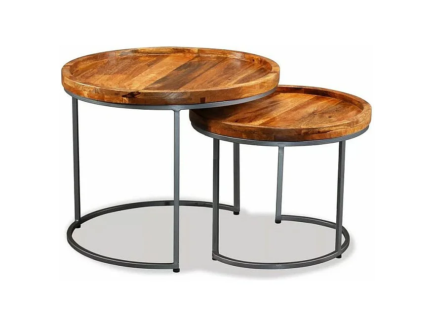 Set de 2 tables gigognes manguier foncé et pieds métal Sebla