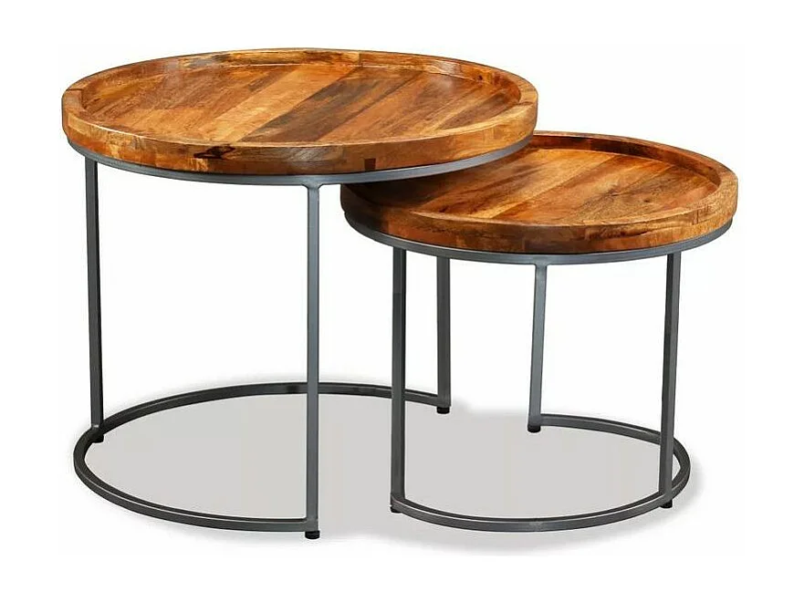 Set de 2 tables gigognes manguier foncé et pieds métal Sebla