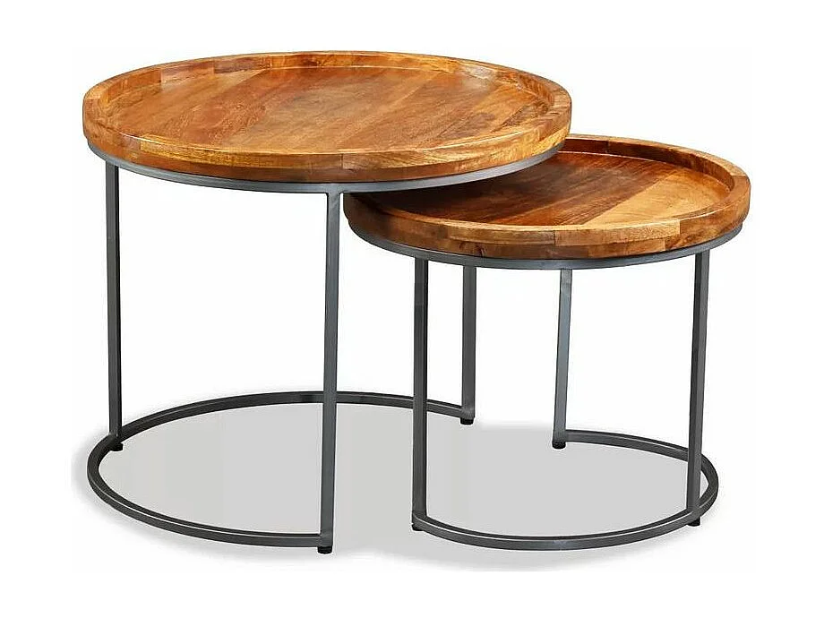 Set de 2 tables gigognes manguier foncé et pieds métal Sebla