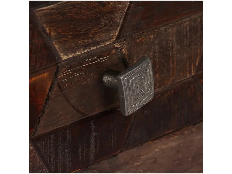 Table basse 2 tiroirs bois massif recyclé foncé et pieds métal gris Claireauta