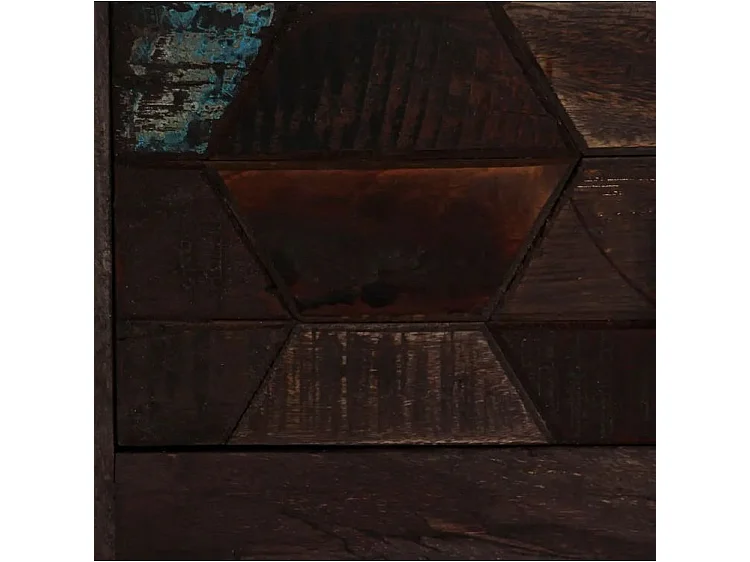 Table basse 2 tiroirs bois massif recyclé foncé et pieds métal gris Claireauta