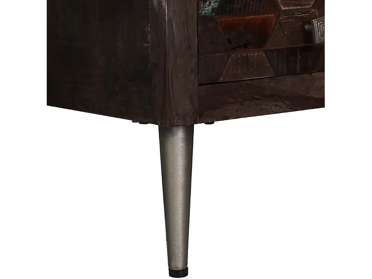 Table basse 2 tiroirs bois massif recyclé foncé et pieds métal gris Claireauta