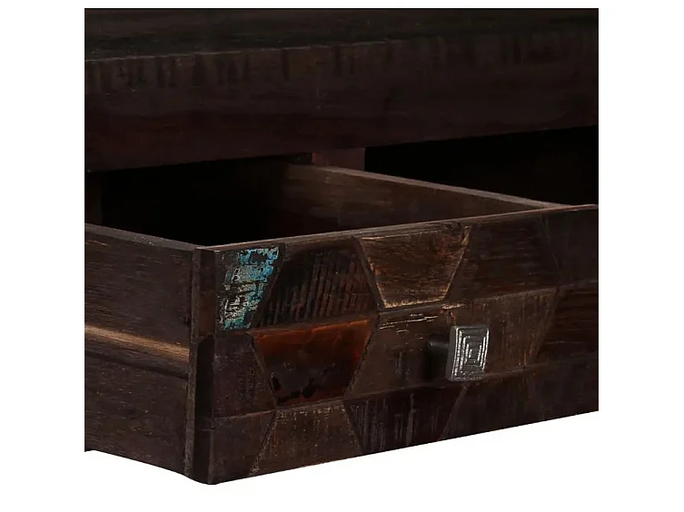 Table basse 2 tiroirs bois massif recyclé foncé et pieds métal gris Claireauta
