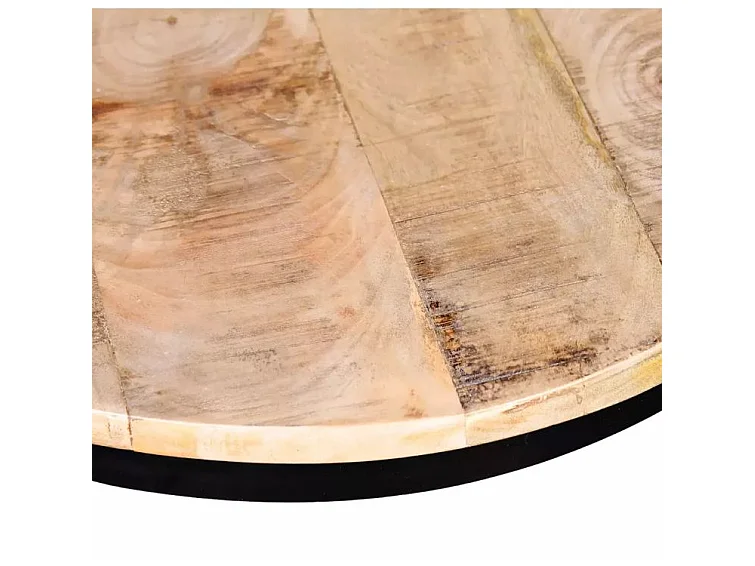 Table basse ronde manguier massif clair et pieds métal noir Induka - Lot de 2