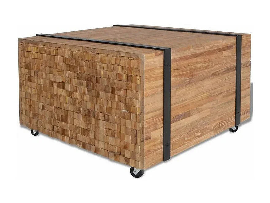 Table basse rectangulaire sur roulettes teck massif clair Anazz