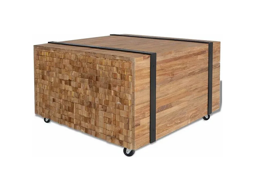 Table basse rectangulaire sur roulettes teck massif clair Anazz
