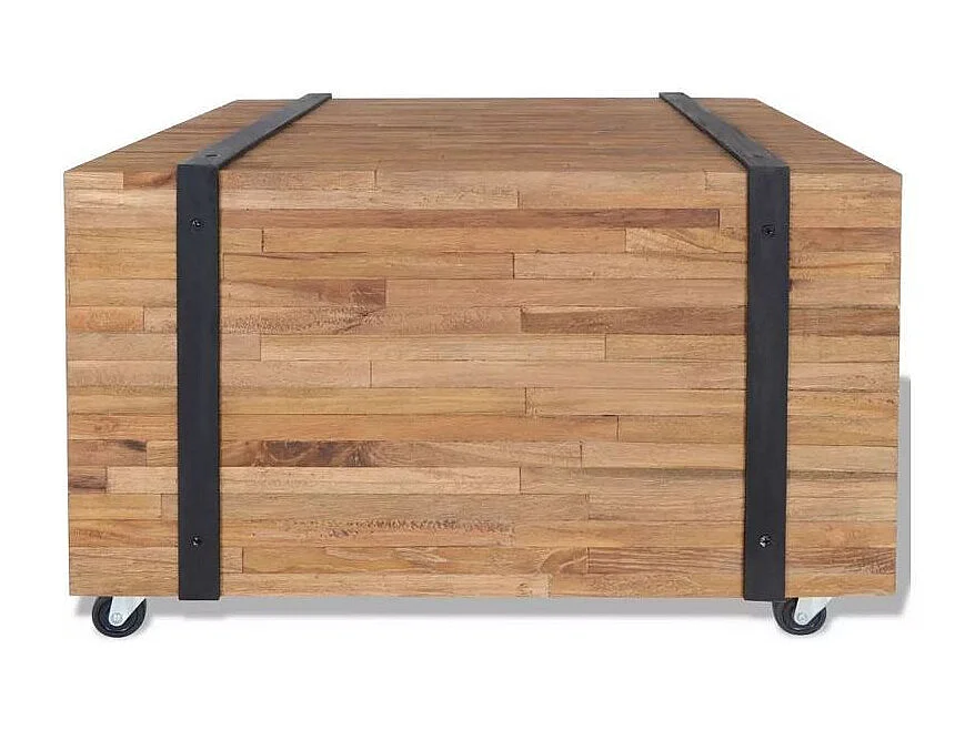 Table basse rectangulaire sur roulettes teck massif clair Anazz