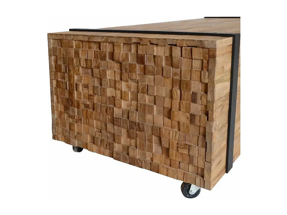 Table basse rectangulaire sur roulettes teck massif clair Anazz