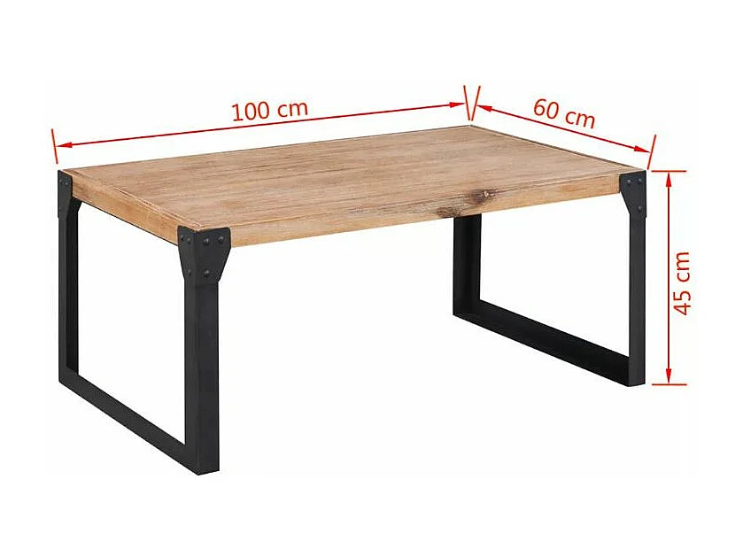 Table basse rectangulaire acacia massif clair et métal noir Aqua