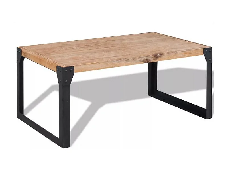 Table basse rectangulaire acacia massif clair et métal noir Aqua