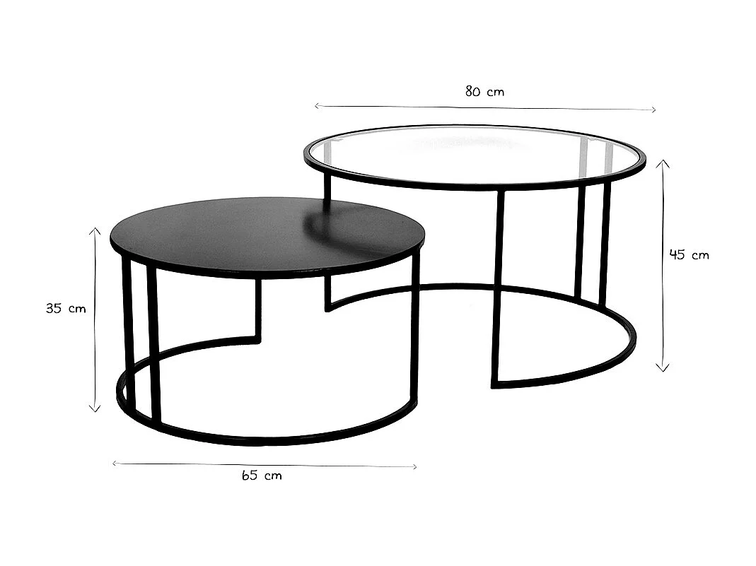 Verschachtelungstische aus Glas und Metall TAHL