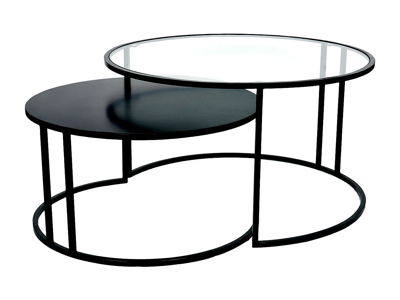 Tables basses gigognes rondes design verre trempé et métal noir TAHL (lot de 2)
