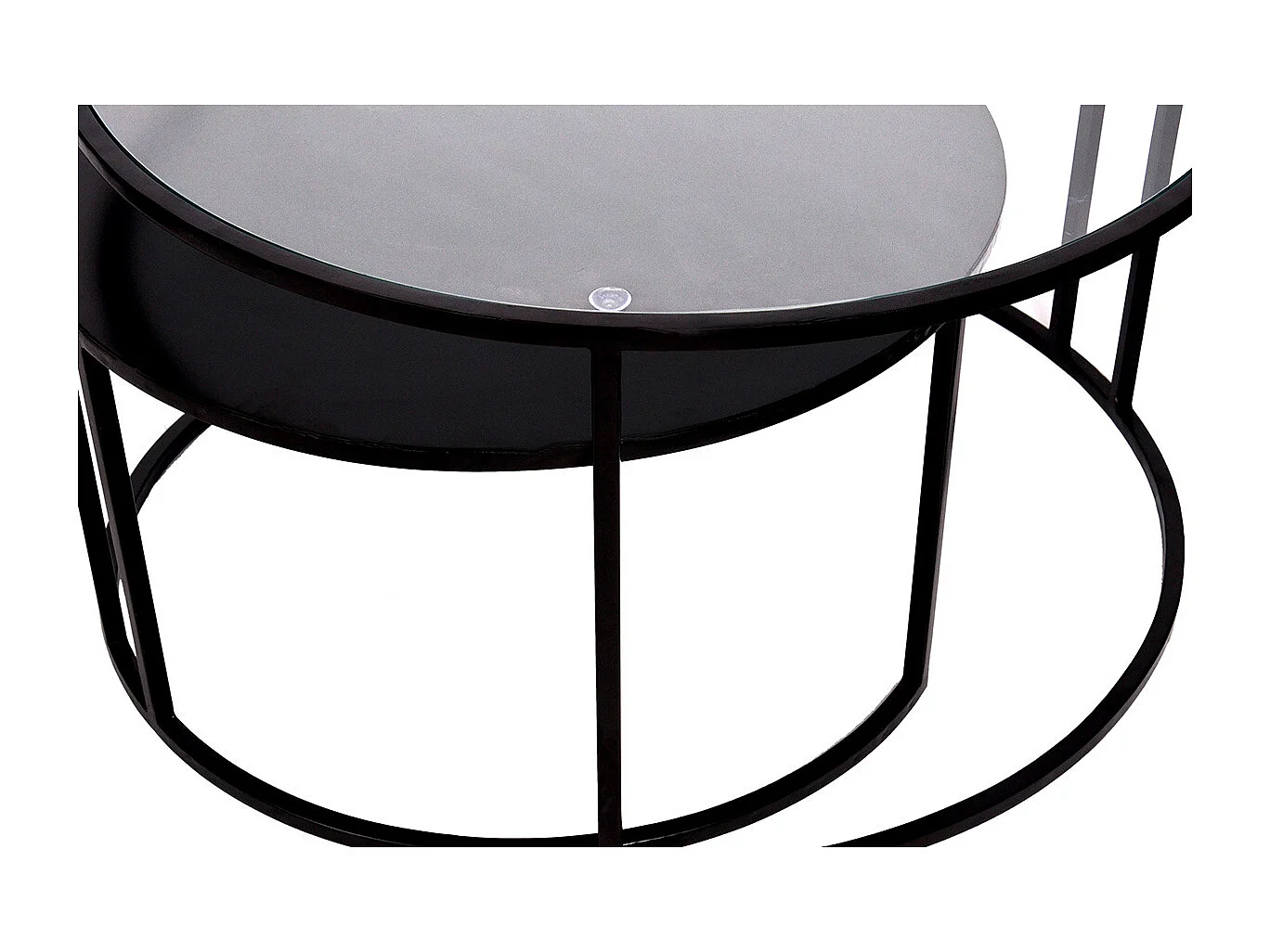 Tables basses gigognes rondes design verre trempé et métal noir TAHL (lot de 2)