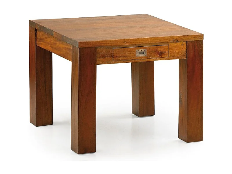 Koloniale vierkante salontafel in massief mahoniehout 1 lade Falkane 60 cm