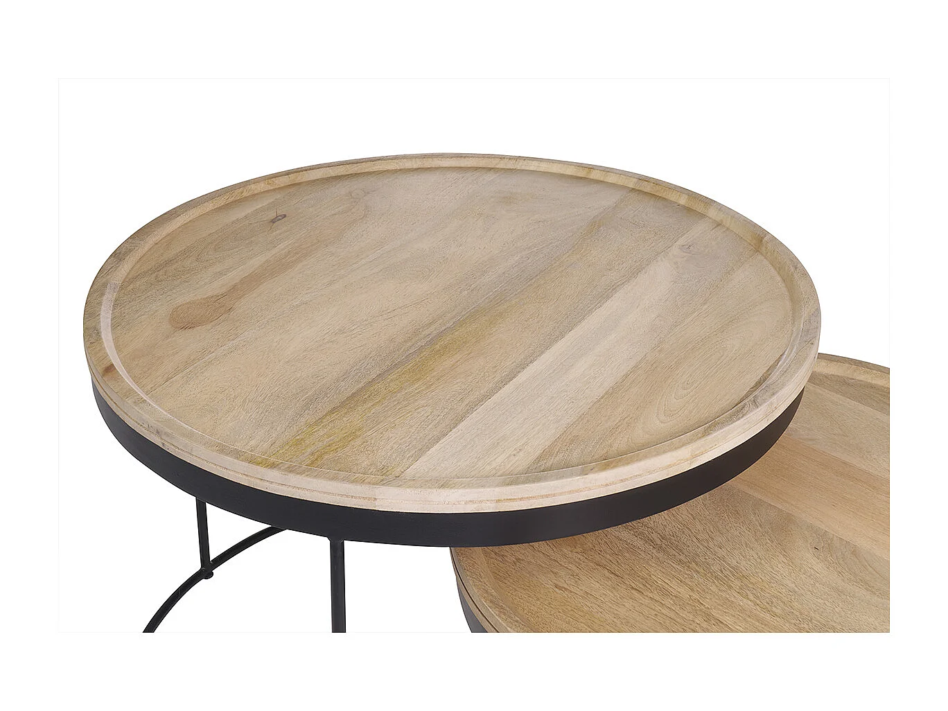 Tables basses gigognes rondes bois manguier massif et métal noir (lot de 2) LEDGE